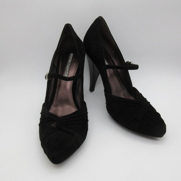 Via Spiga women's Italian suede pleated‎ vamp high heel Mary Jane pumps 8.5 - Picture 1 of 14